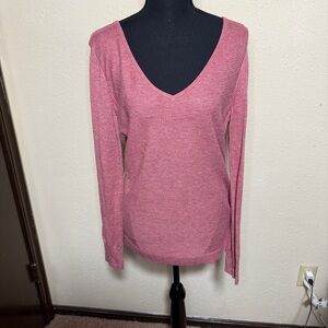 Women's NYDJ Pink V-Neck and Open V-Back Sweater Top